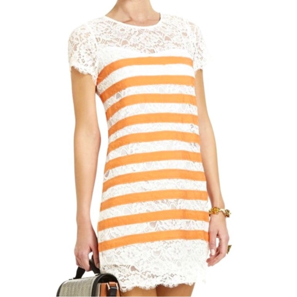 BCBG Maxazria orange and white lace dress (Tennessee Orange)